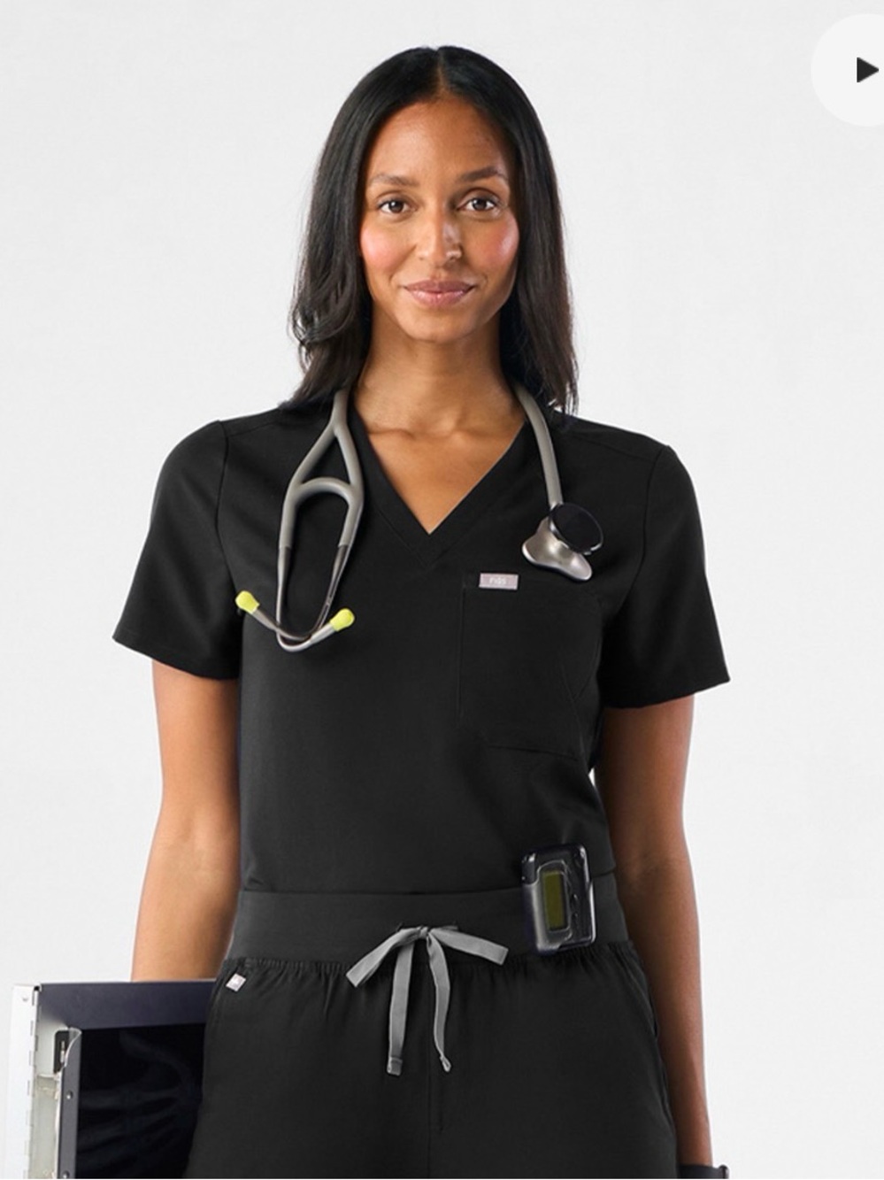 Figs Black V-Neck Short Sleeve Scrub Top